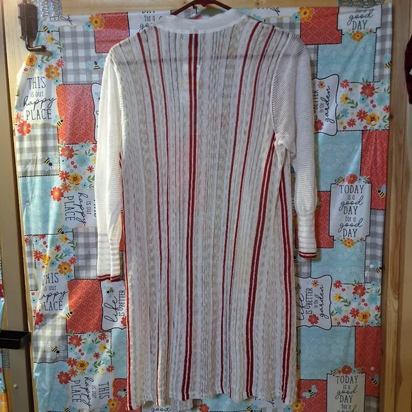 NWT ALFANI IVORY STRIPE LONG SLEEVE OPEN CARDIGAN TOP - Picture 4 of 11